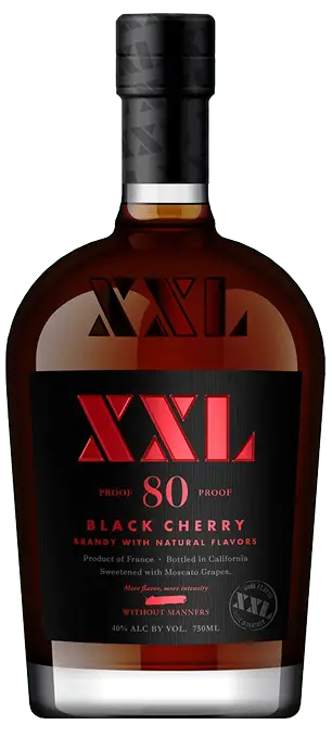 Drinks XXL Black Cherry Brandy bottle with bold red XXL branding and black label.