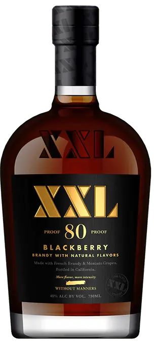 Drinks XXL Blackberry Brandy 80 proof bottle with black and gold label.